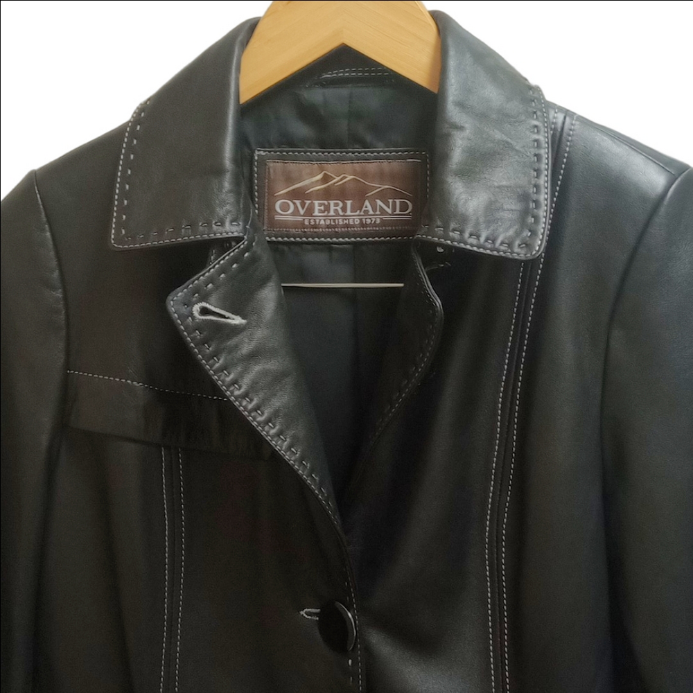 🆕 OVERLAND "MIA" BLACK ITALIAN LAMB LEATHER WOMEN'S TRENCH COAT - Picture 5 of 16